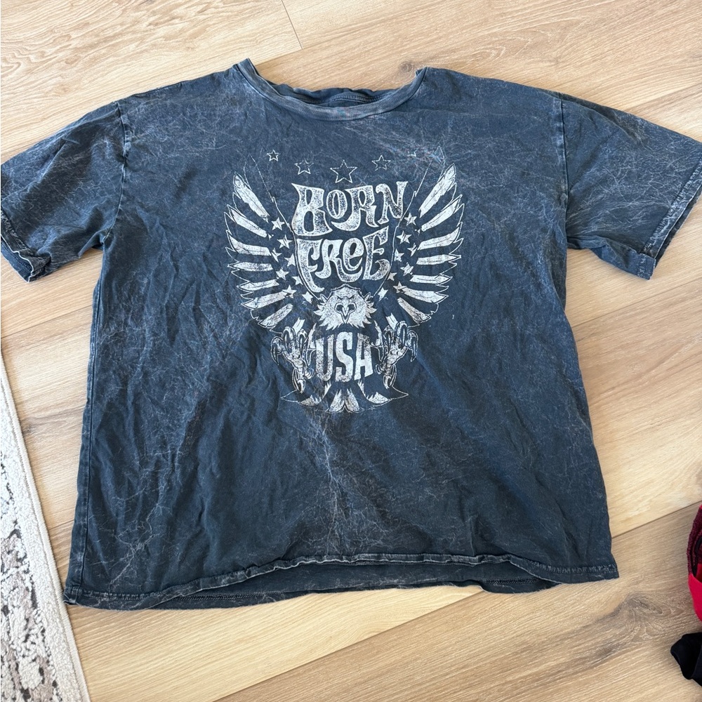 Born Free Acid Wash Graphic Oversized T-Shirt - Black